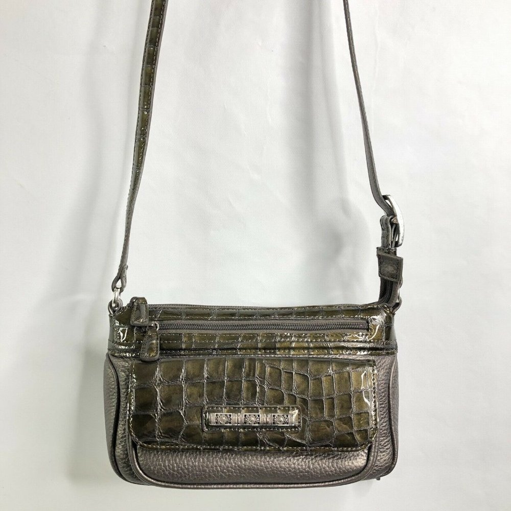 Brighton Croc Embossed Leather Purse Pewter Gray